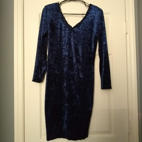Vintage Dresses & Skirts - Vintage Navy Blue Crushed Velvet Long Sleeve Dress Vintage Dresses & Skirts - Vintage Navy Blue Crushed Velvet Long Sleeve Dress